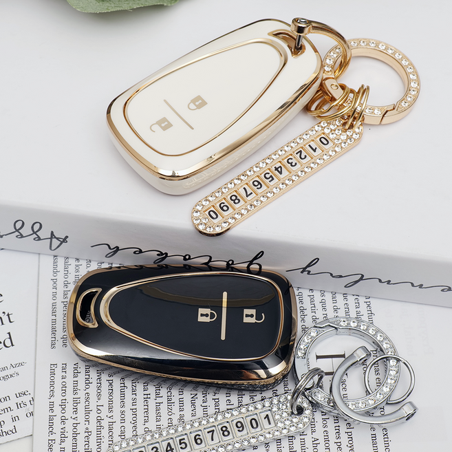 아야 쉐보레 2버튼 TPU 키케이스 키홀더 + 번호판 큐빅 키링 세트 더넥스트 스파크 더뉴 트랙스, (화이트골드) 2버튼 (TA-51), (실버) 큐빅 넘버키링