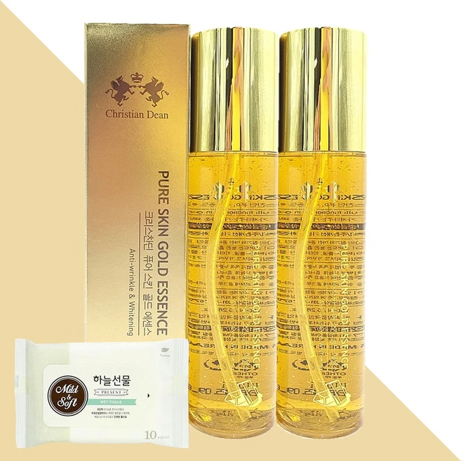 크리스찬딘 퓨어 스킨 골드 에센스 150ml 2개(+하늘선물 물티슈 10매), 2개 - 쿠팡