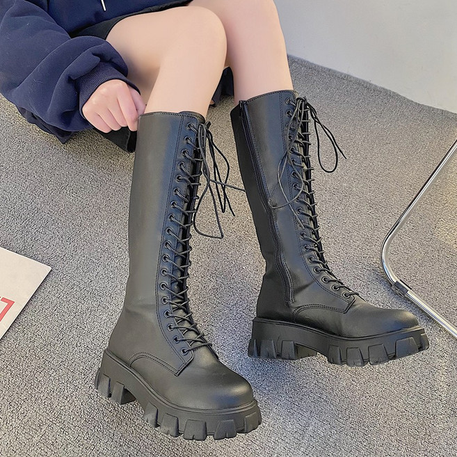 라블 통굽 레이스업 롱부츠 5cm