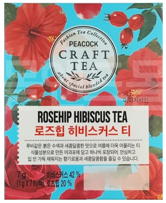 피코크 로즈힙 히비스커스 티 히비스커스, 3개, 7개입, 1g - 쿠팡