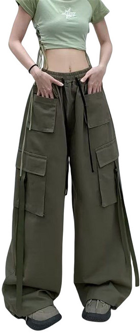 ROYALBELLE 여성 빈티지 카고팬츠 힙합 여러 포켓 얇은 캐주얼 운동 팬츠 X12008