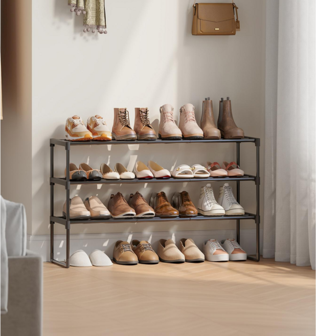 SONGMICS 간편조립 공간활용 튼튼한 다용도 신발장 신발정리대 현관신발장, 블랙, 3단