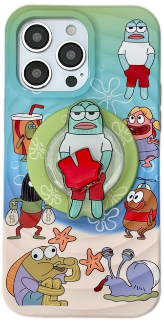네모바지 스폰지밥 맥세이프 아이폰 케이스 비키니시티 물고기 주민 시민 스마트톡 스탠드거치대