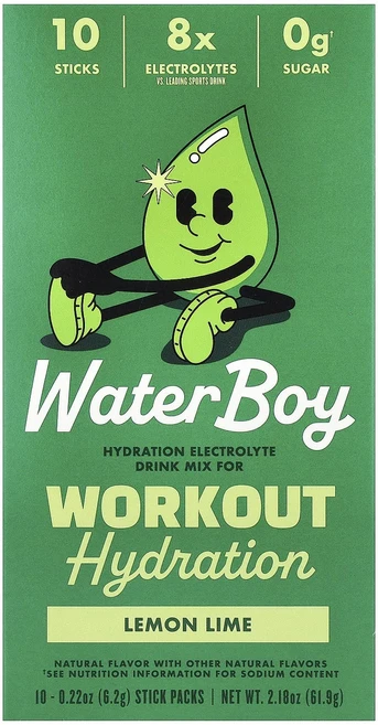 효과가 좋은 Waterboy 운동 시 수분 보충 전해질 드링크 믹스 레몬 라임 스틱팩 10개 개당 6.2g(0.22oz) 최저가격, Waterboy운동시수분보충전해질드링크믹스레몬라임스틱팩 - 쿠팡