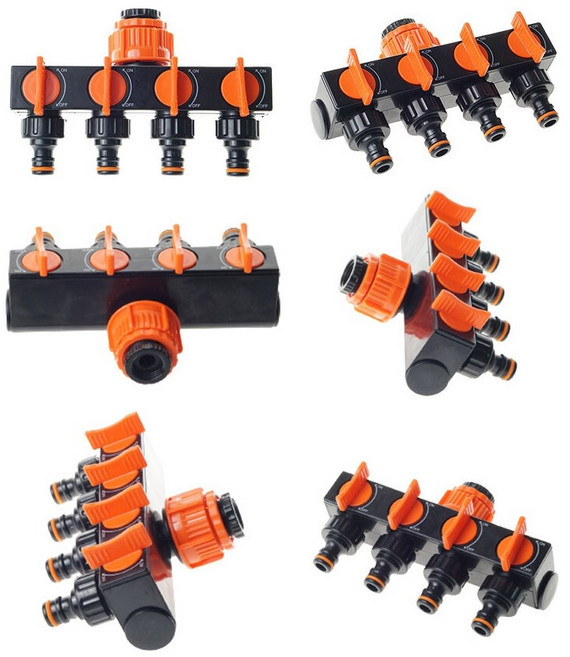 호스 분배기 4way 수도 4구 수압 조절 연결 세탁기 세차 베란다 욕실 밸브, 4way 호스 분배기, 1개