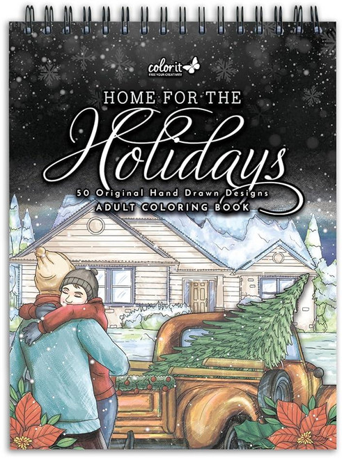컬러잇 ColorIt Home for the Holidays 성인용 크리스마스 컬러링 북 휴일 장면과 전통의 향수 일러스트레이션 50개 두꺼운 천공 종이 나선형 바인딩, 컬러잇 ColorIt Home for the Holid