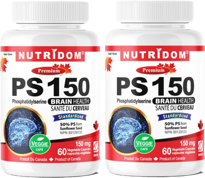 (2병특가) 뉴트리돔 PS150 포스파티딜세린 60식물성캡슐 포스타디딜세린 포스파딜세린 포스파티딜세린 캐나다 직구, 2개, 60정