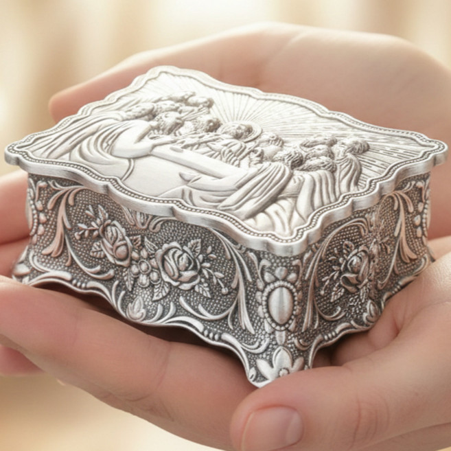 뮤젠트 천주교 성당 기독교 교회 주석 묵주함, 1개, 실버