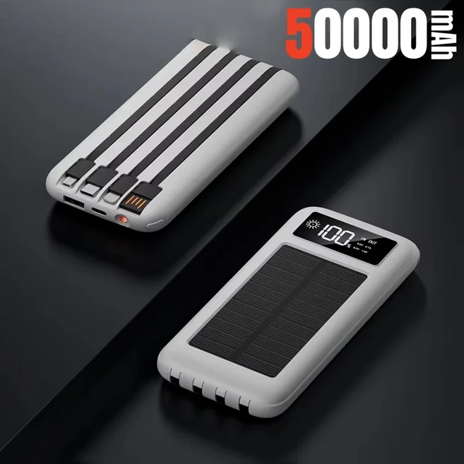 100000mAh 태양광 파워뱅크 초고속 충전 초대용량 모바일 빠른 배터리 야외 캠핑용 2026, 01 white 50000mAh