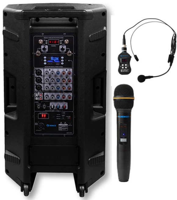 국산 15인치우퍼 이동식앰프스피커 500W 리버브 EQ 반주기 기타 연결 버스킹 강의용 휴대용, 무선마이크+헤드셋마이크