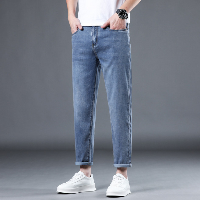 VANCAR 9부 10부 비즈니스 게스남자 청바지 봄 여름 아이스 실크 얇은 일자핏 슬림핏 스판진 데님 미디엄블루진 연청 블랙진 캐주얼 바지