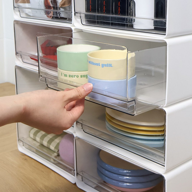 위시플레이스리빙 적층식 팬트리 수납 정리함 약 영양제 책상 서랍 탕비실정리, 4개, 화이트