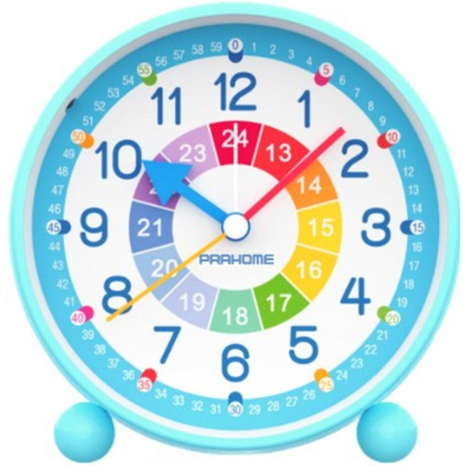 프라홈 무소음 숫자 교육용 알람 탁상시계, 스카이블루
