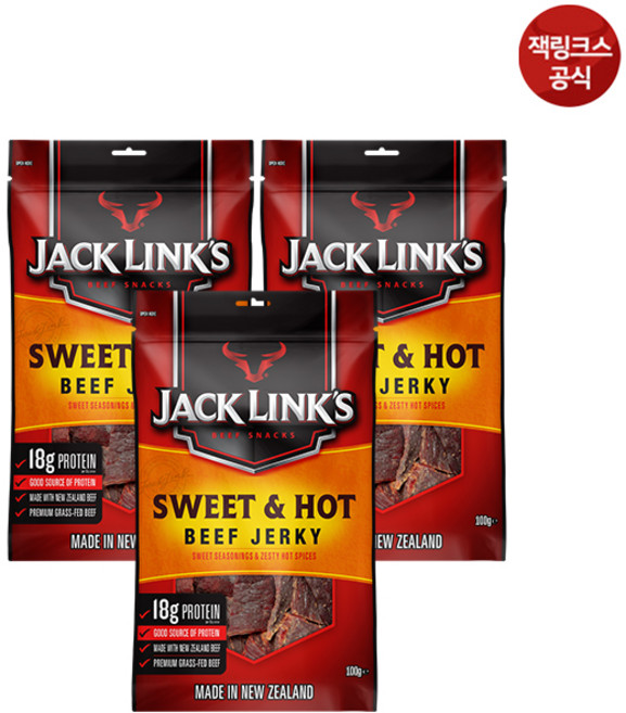 잭링크스 스윗앤핫 100g 육포 소고기육포, 3개