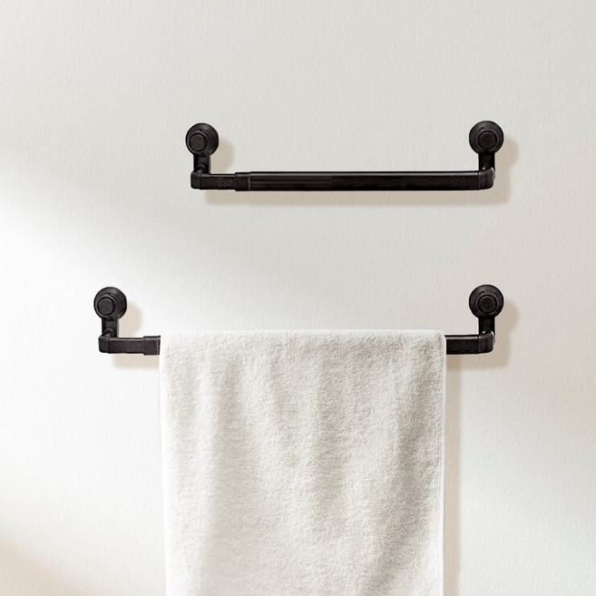 이지유 흡착식 길이조절 수건걸이 무타공 욕실 타월 행거, 블랙, 1개