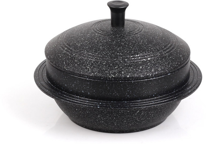 키친아트 전통 가마솥 양면 마블 코팅 통주물 솥, 1개, 블랙, 18cm