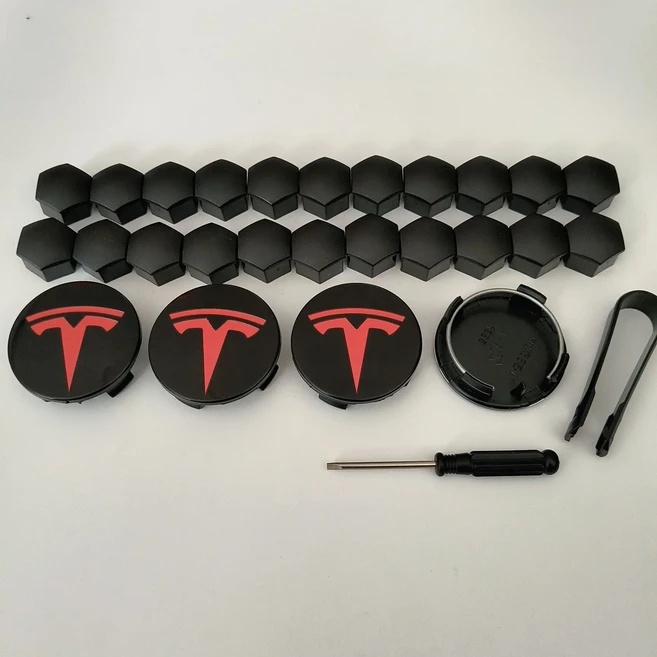 호환 테슬라 모형 3 Y 모형 Y 주니퍼 차량 휠 센터 허브 장식 캡 배지 매트 카펫 러그 너트 보호 커버 56MM, 01 China Mainland, 02 26PCS BlackRed