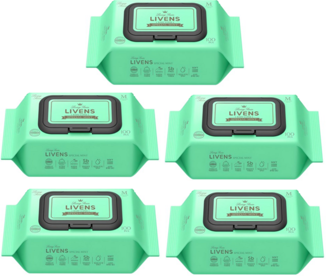 리벤스 스페셜 민트 유아물티슈 캡형, 40g, 100매, 5세트