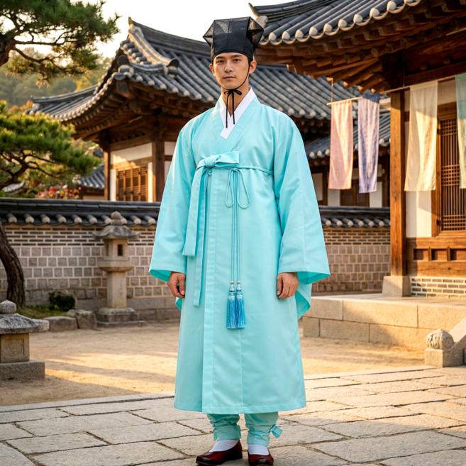 [신비로운 전통] 도포 세트 (행전 유건 도포끈 포함) 실크 자미사 2종 제0사옷 제례복 전통한복 외국인 선물