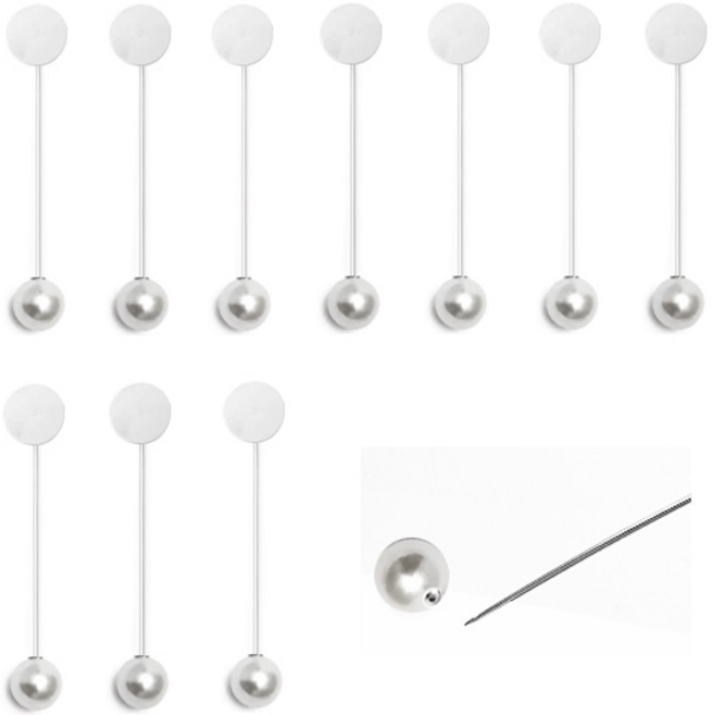 진주 부토니에 핀대 10개 브로치 진주볼 부토니아재료 긴옷핀, 1개, 실버