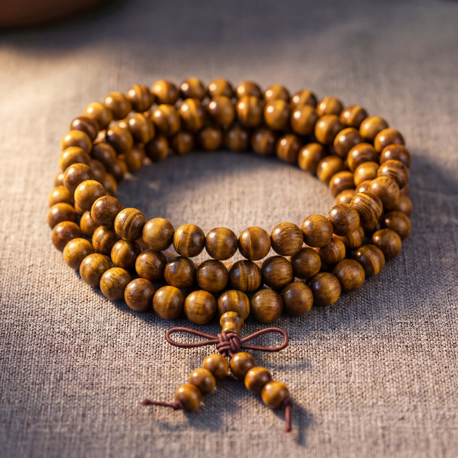 레이너리 108 염주 불교 용품 팔찌 재물운 소원성취, 1개, 황금단목