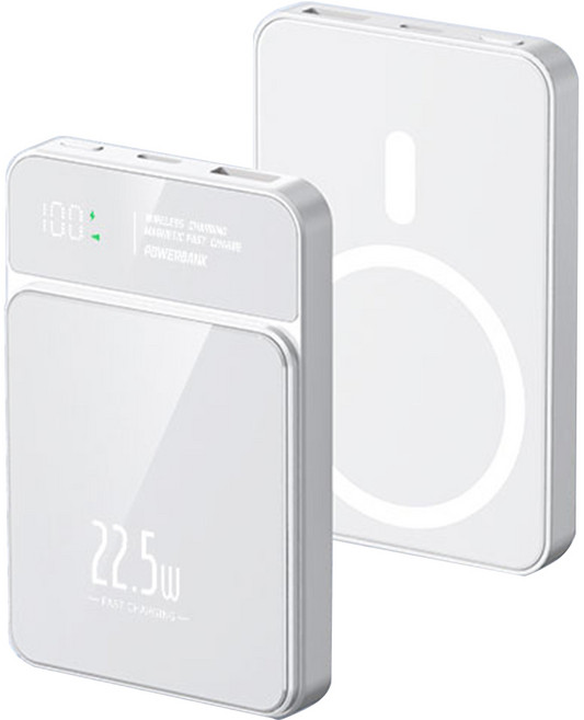 맥세이프 보조배터리 20000mAh 무선 대용량 가벼운 아이폰 갤럭시 사용가능, 흰색