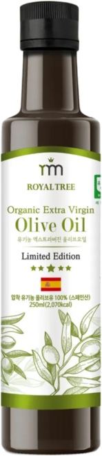 로얄트리 스페인 최상급 PICUAL품종 유기농 엑스트라버진 올리브오일 냉압착, 1개, 250ml