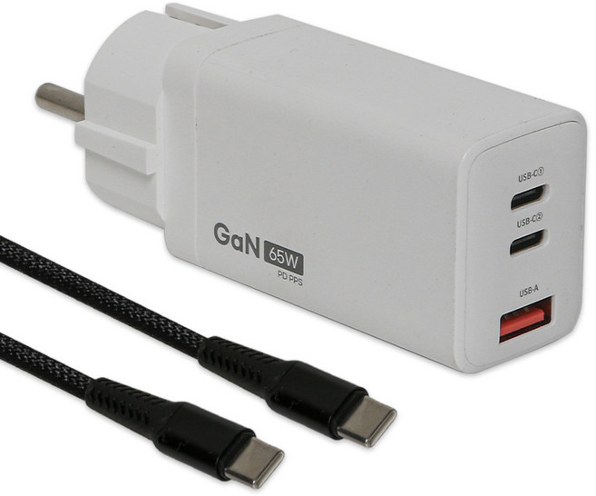 파워마스터 접지형 GaN 65W PD PPS 3포트 초고속 멀티 충전기, 100W C to C 1.5m 케이블 포함, 1개, 화이트