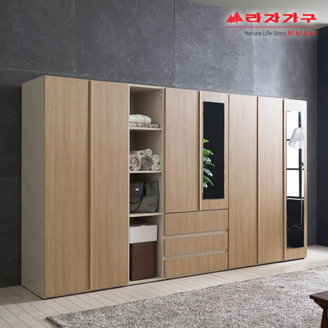 라자가구 위드 베이 3200 거울 옷장 풀세트 hn019 옷장세트, 오크