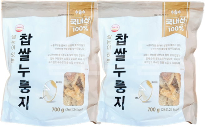 팜웍스 쌀눈이 있는 찹쌀누룽지, 700g, 2개