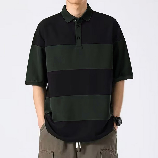 스몰더 남자 여름 루즈핏 PK 단가라 반팔 카라티