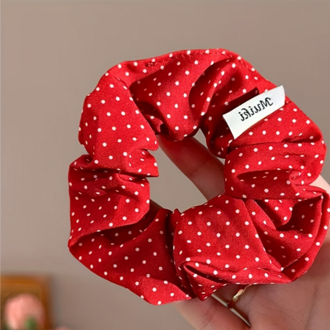 여성용 데일리 도트 레드 스크런치 헤어밴드