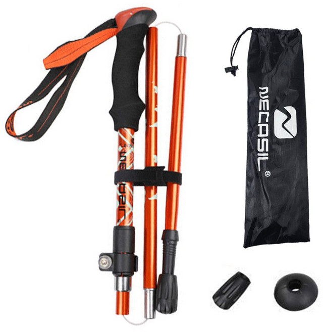 6061 네카실 접이식 5단 알루미늄 초경량 등산 스틱 경량, 오렌지, 1개