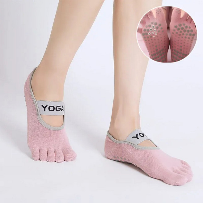 다섯 손가락 요가 양말 방지 슬립 요가 양말 요가 발가락 운동 양말, 배색 회색, 1개