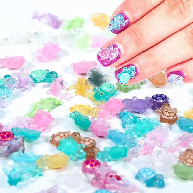 MOLILON 야광 해파리 네일 참 100개 3D 레진 오션 라이프 젬 라인스톤 참 해변 여름 아트 DIY 매니큐어 주얼리 장식 용품, 스타일5