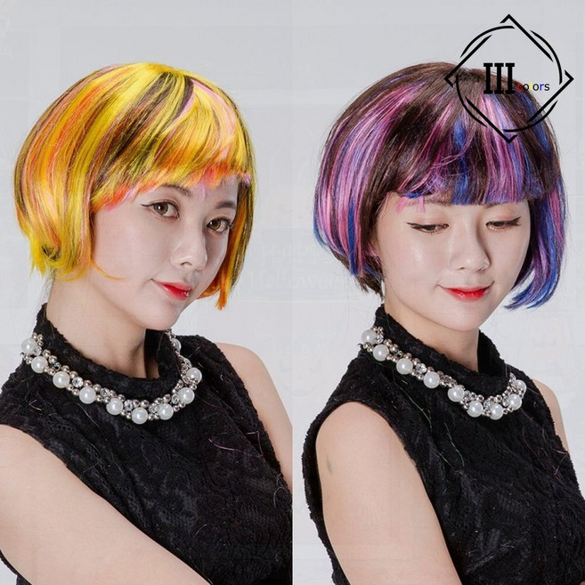 할로윈 파티 믹스 단발 가발 크리스마스 알록달록 무대, 1개, 봄이네가게 옐로우