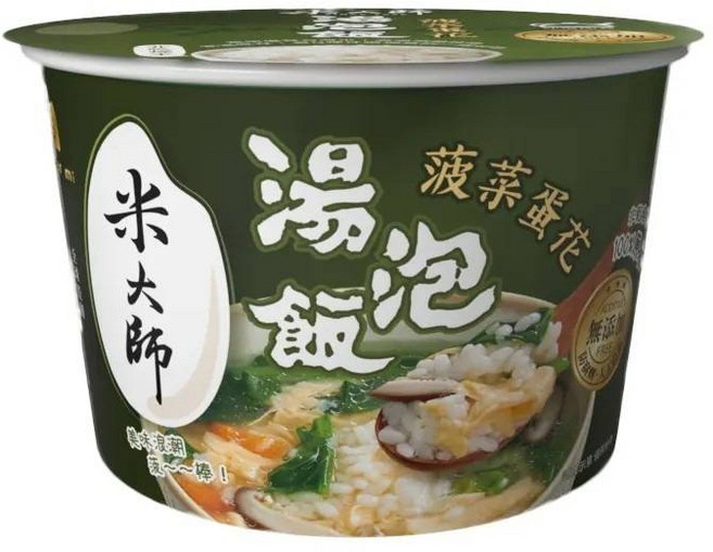 米大师 菠菜蛋花湯泡飯 添加物FREE 新鮮米飯 沖泡即食, 129g, 1