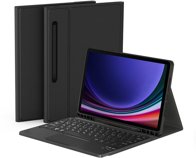 데이웍스 갤럭시탭 S10FE S9FE S9 블루투스 터치패드 키보드 북커버 케이스 S펜 수납, 모티보 플러스_블랙, 1개