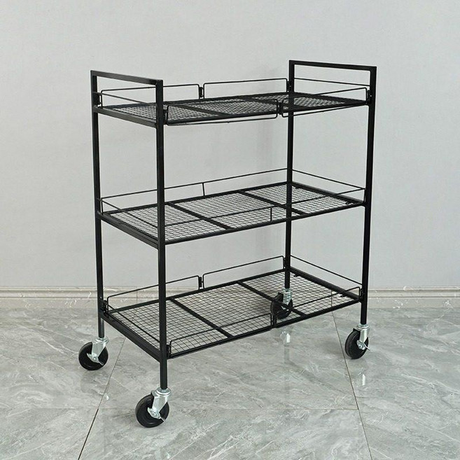 폴딩 노점 판매차 접이식 이동 매대 캠핑용 진열 랙 수레, 2 칸, 1g, 3단 골드 60cm 바퀴 4개 포함