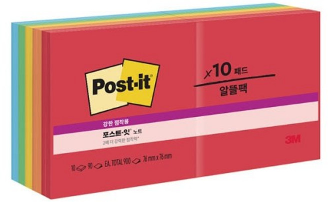 3M)포스트잇 강한점착용 멀티팩(654-10), 플레이풀프라이머리즈 M328854