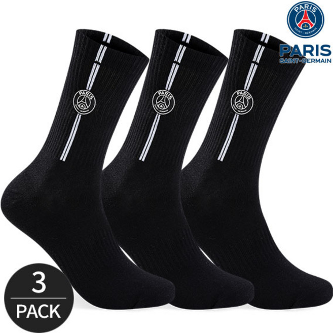 PSG 파리 생제르맹 심플 센터 컬러라인 중장목양말 3P_BK, 3족세트_BK, M(230-250)