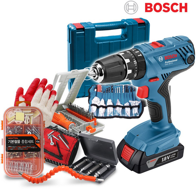 보쉬 충전 해머 전동드릴 GSB18V-21(1B)100P 소재6종, 1개