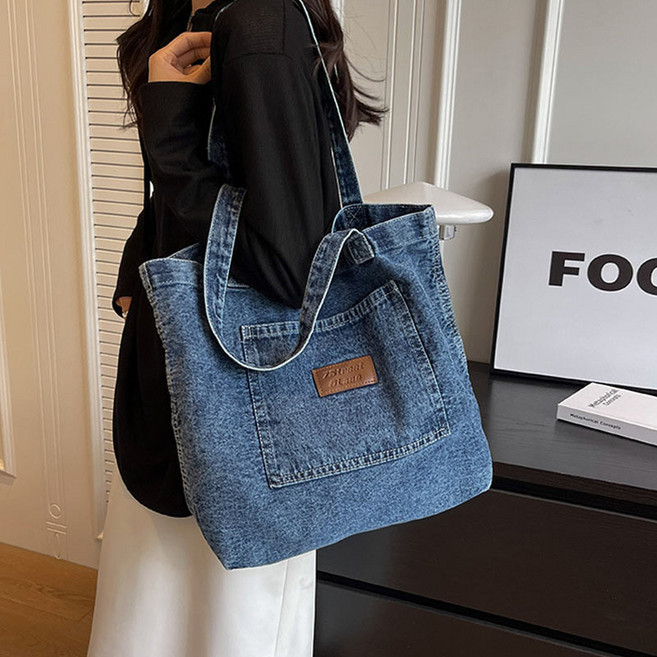 2컬러 워더미 데일리 포켓 데님 에코백 가죽라벨 빈티지 가방 CZ363