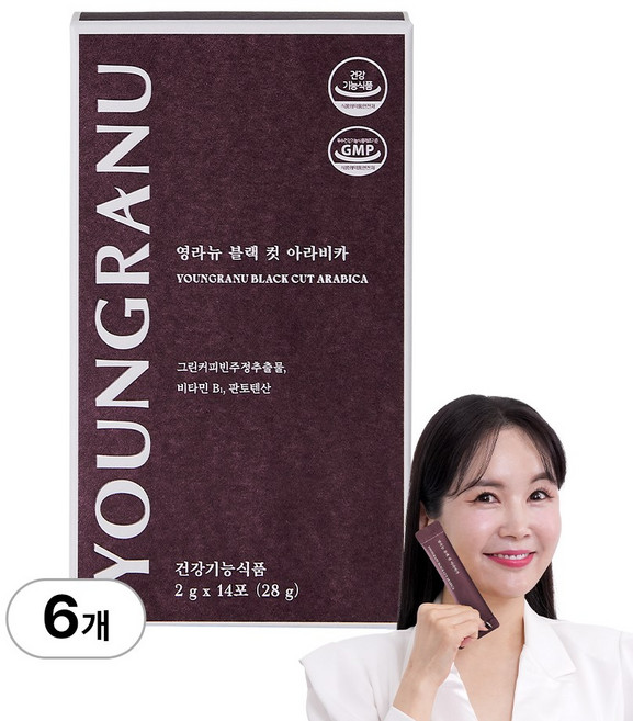 영라뉴 장영란 블랙 컷 아라비카 다이어트 커피 (그린커피빈주정추출물 헤이즐넛 아메리카노 커피 맛), 28g, 6박스