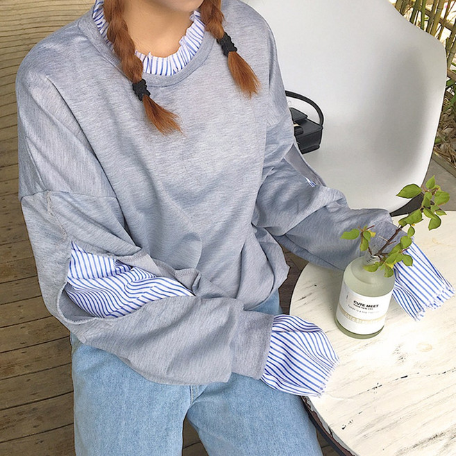 드마엘_코니 여성 레이어트 페이크 투피스 맨투맨 (2color) 데일리 베이직 긴팔티