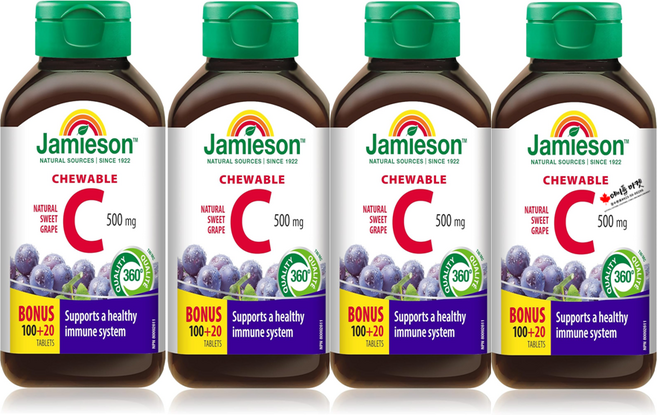 캐나다직구 Jamieson 비타민C 500mg 포도맛 츄어블 (120정 면역력 강화 100+20정 보너스), 4개, 120정
