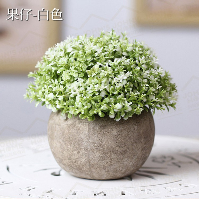 約翰家庭百貨 復古球形仿真植物盆栽, 1個, 果仔x白
