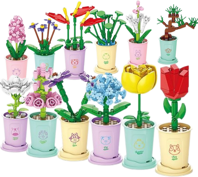 [나노킹-감성블럭] 꽃다발 DIY 조립 블록 DN100, 12개, 꽃화분 블록