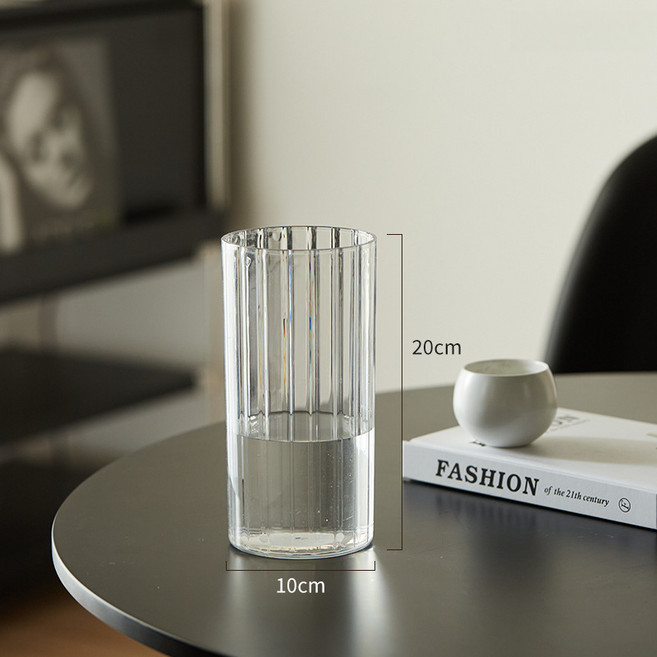 프리파워 아크릴 화병 깨지지 않는 화병 투명하고 심플한 화병, 10cm x 20cm 스트라이프