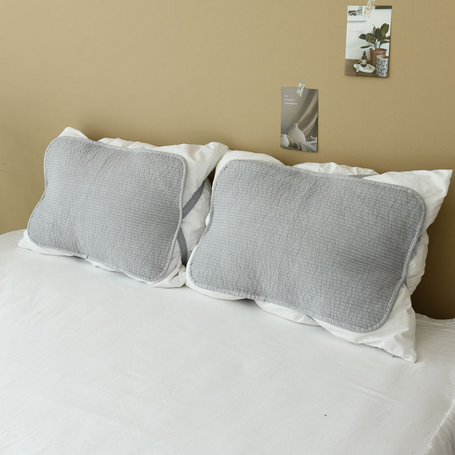 브릴랑 국내산 순면60수 피그먼트 줄누비 밴드형 베개커버 2장세트, 그레이, 1개
